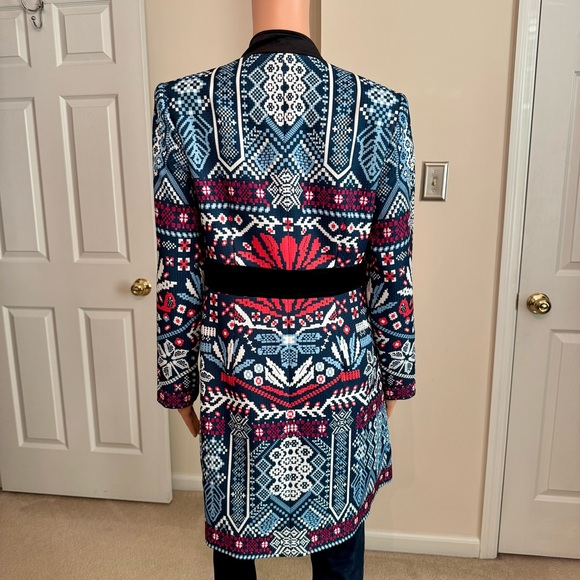 Bohemian Velvet Trim Long Blazer Tribal Print Native Indie Colorful Floryday Med - Picture 3 of 9